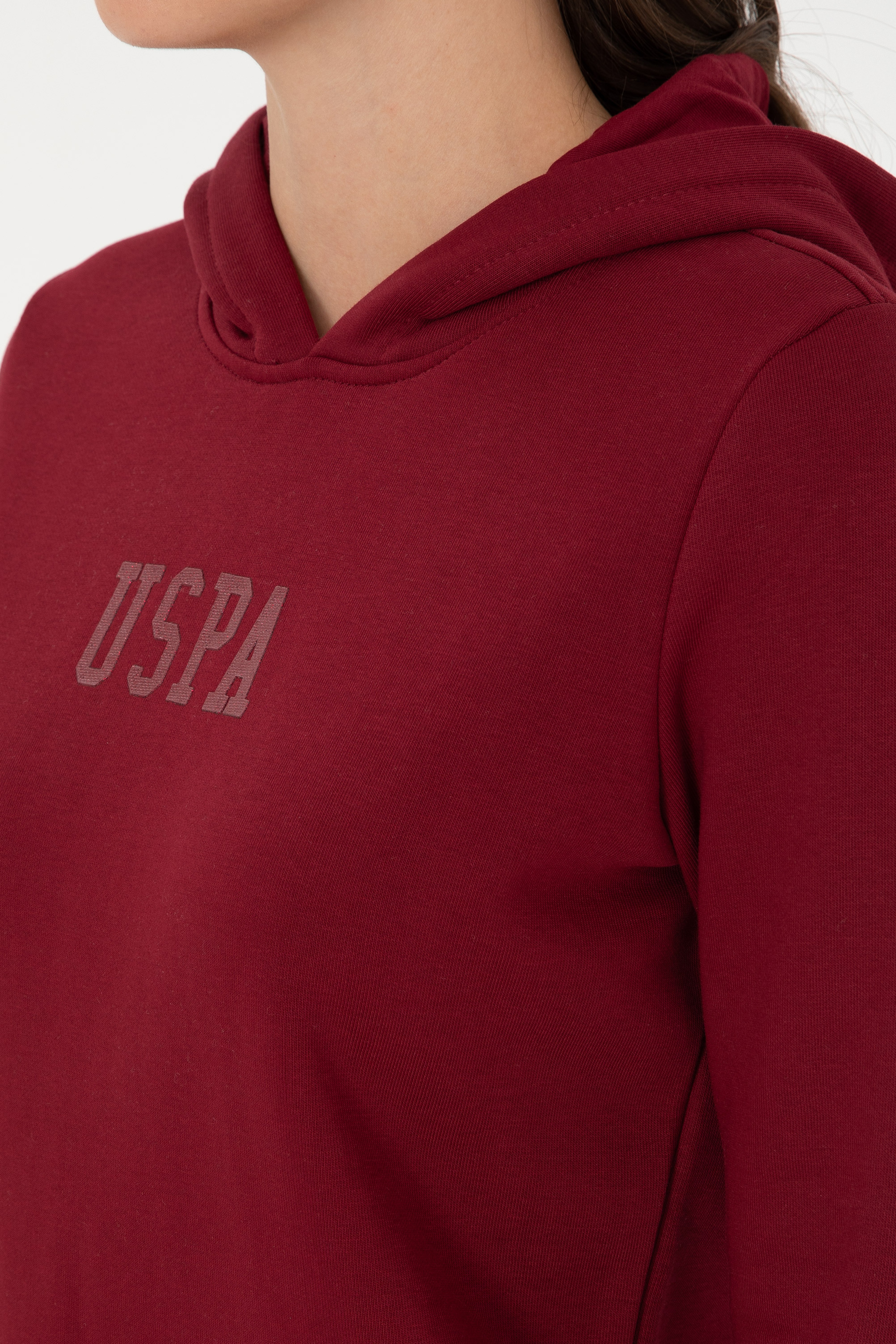 Kadın Bordo Basic Kapüşonlu Sweatshirt