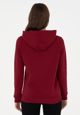Kadın Bordo Basic Kapüşonlu Sweatshirt - 50289536015