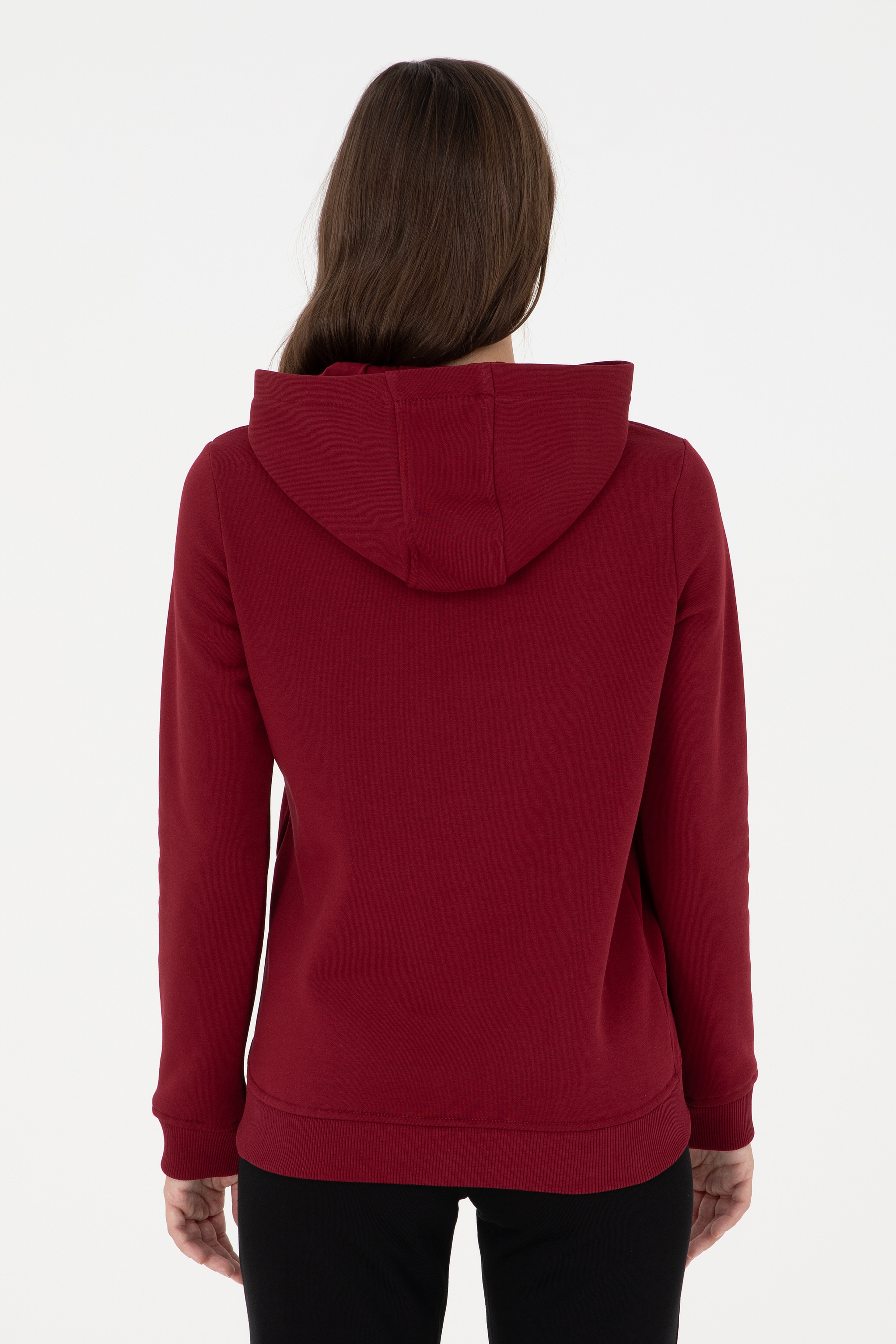 Kadın Bordo Basic Kapüşonlu Sweatshirt