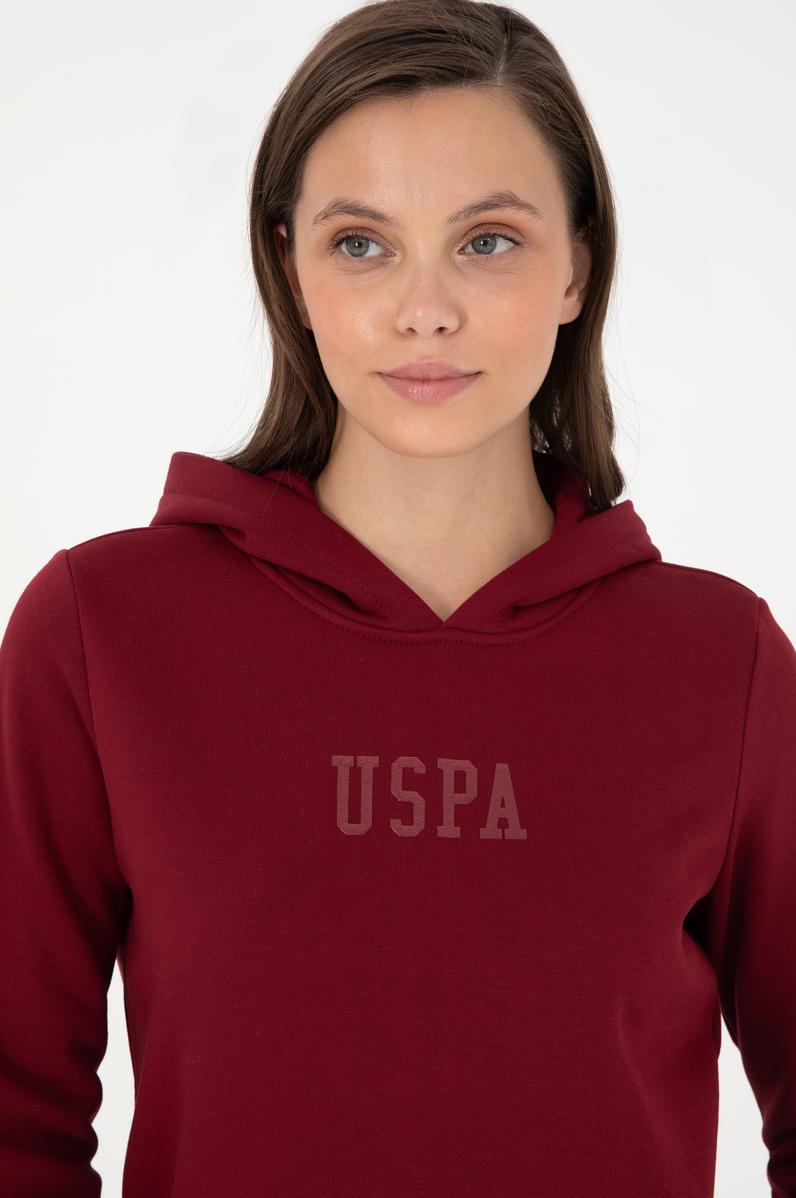 Kadın Bordo Basic Kapüşonlu Sweatshirt