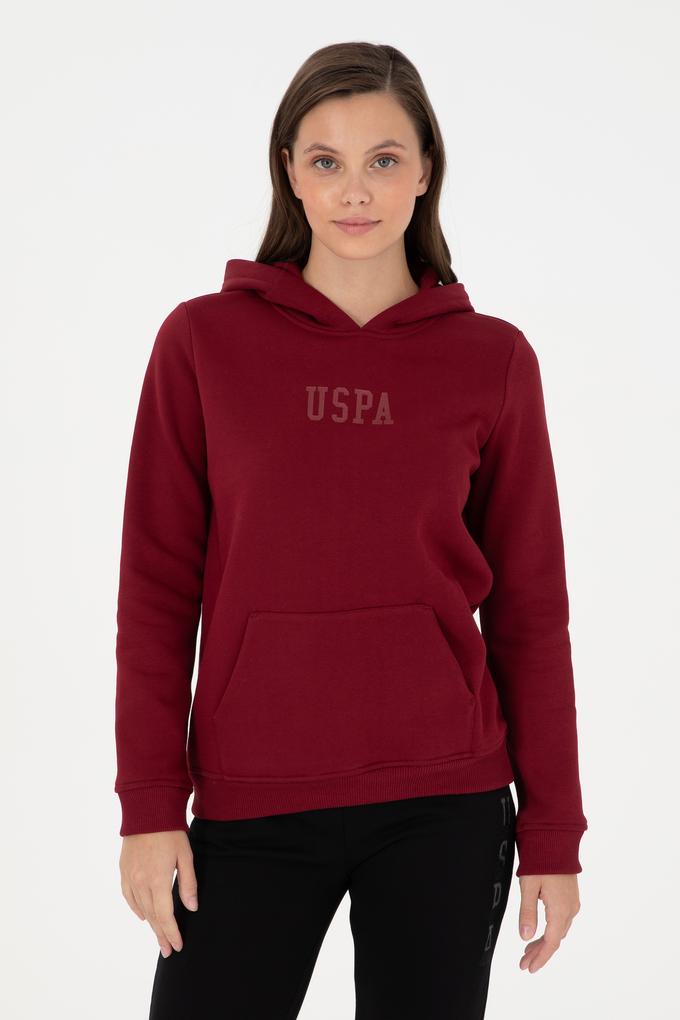 Kadın Bordo Basic Kapüşonlu Sweatshirt