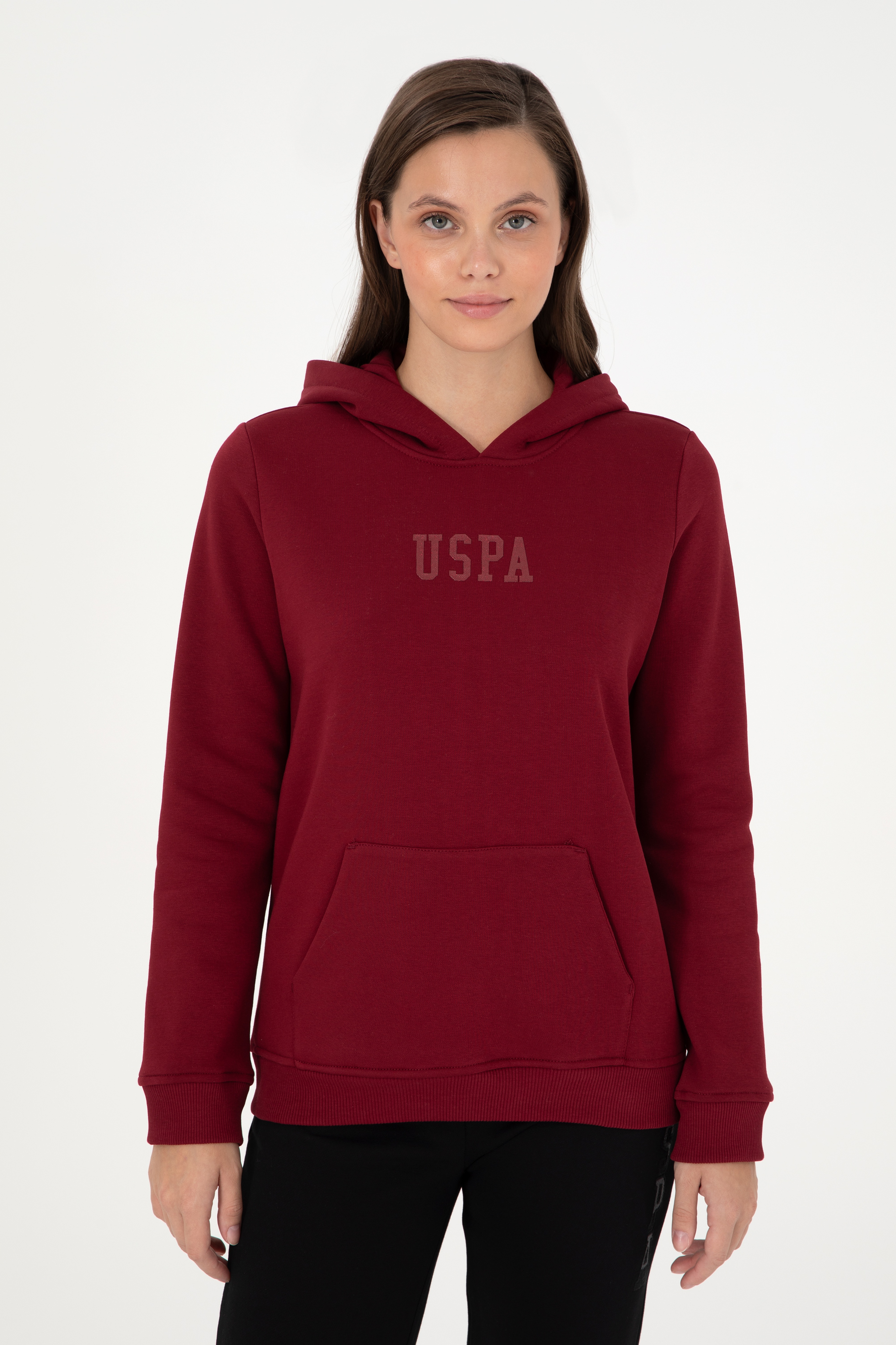 Kadın Bordo Basic Kapüşonlu Sweatshirt