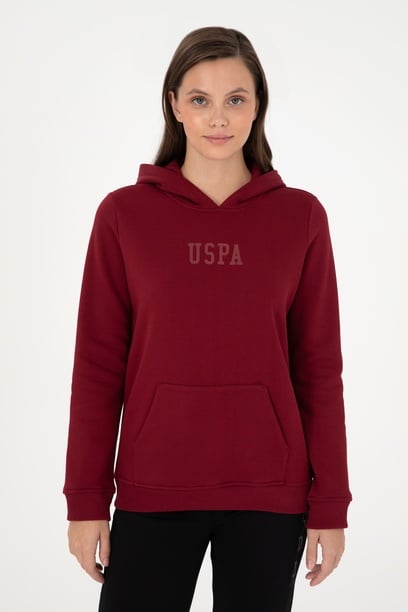 Kadın Bordo Basic Kapüşonlu Sweatshirt