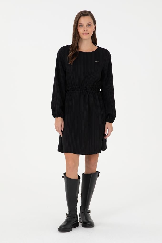 Kadın Siyah Mini Boy Dokuma Elbise