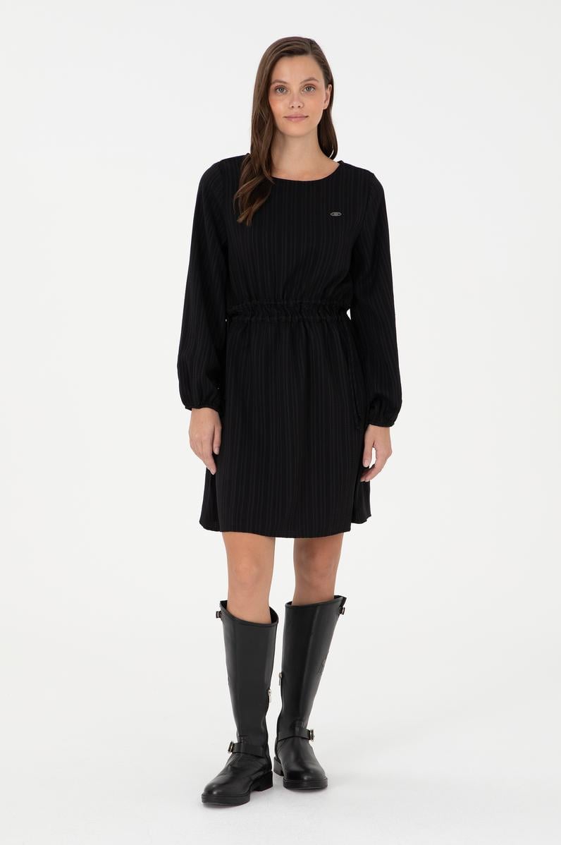 Kadın Siyah Mini Boy Dokuma Elbise