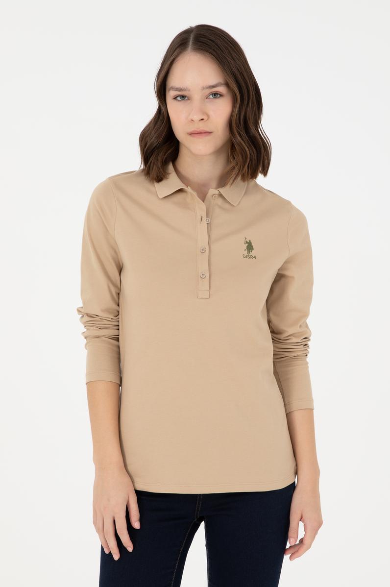 Kadın Kum Basic Polo Yaka Sweatshirt
