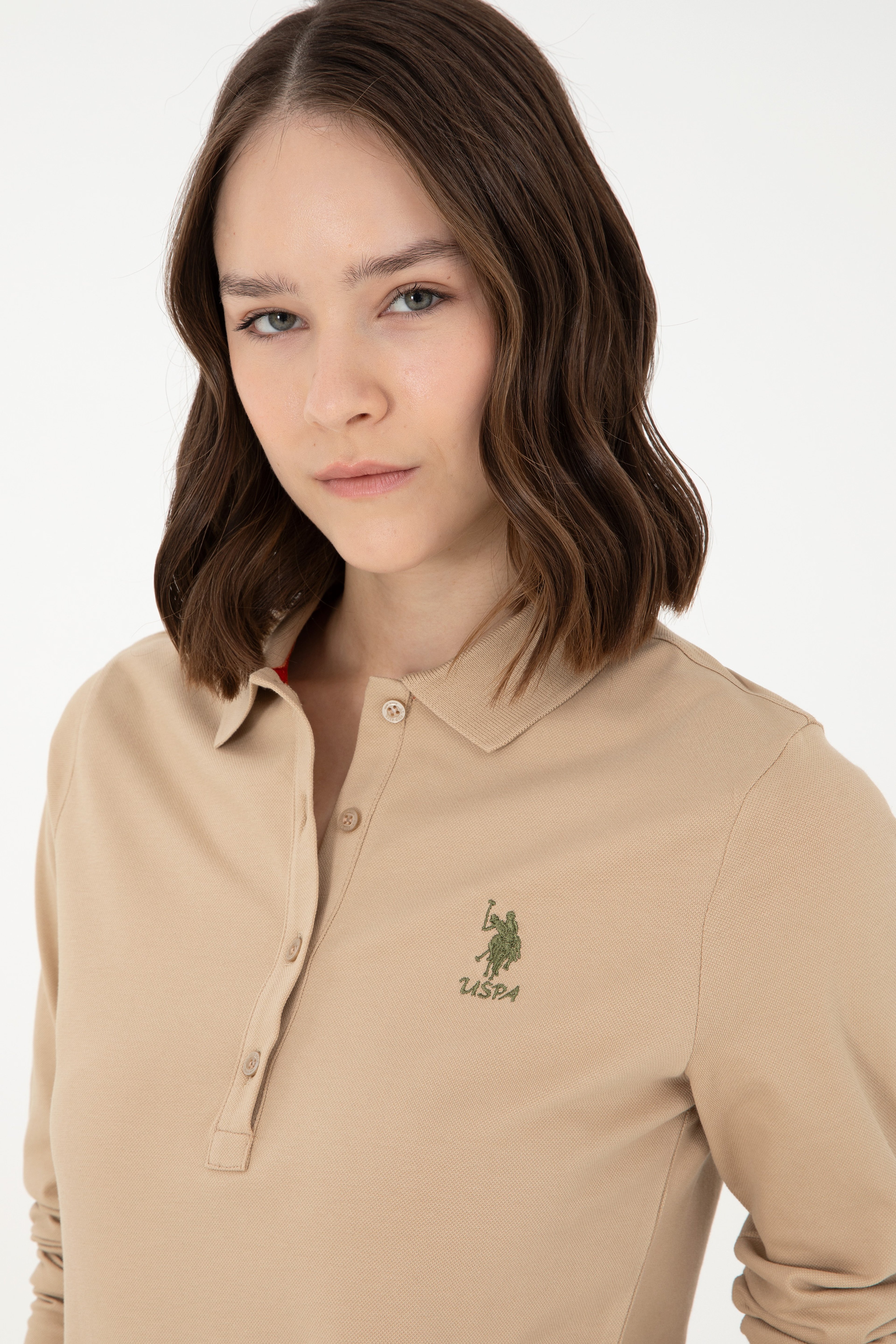 Kadın Kum Basic Polo Yaka Sweatshirt - Image 2
