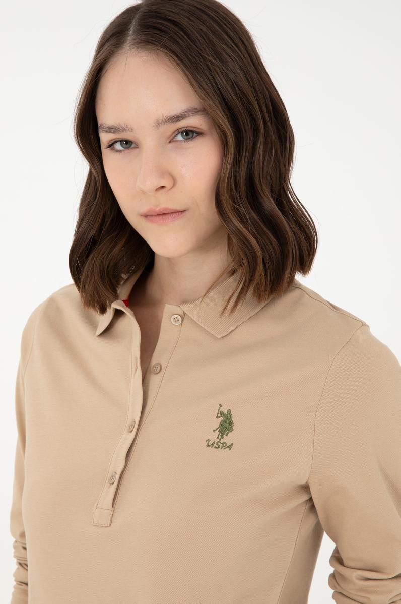 Kadın Kum Basic Polo Yaka Sweatshirt