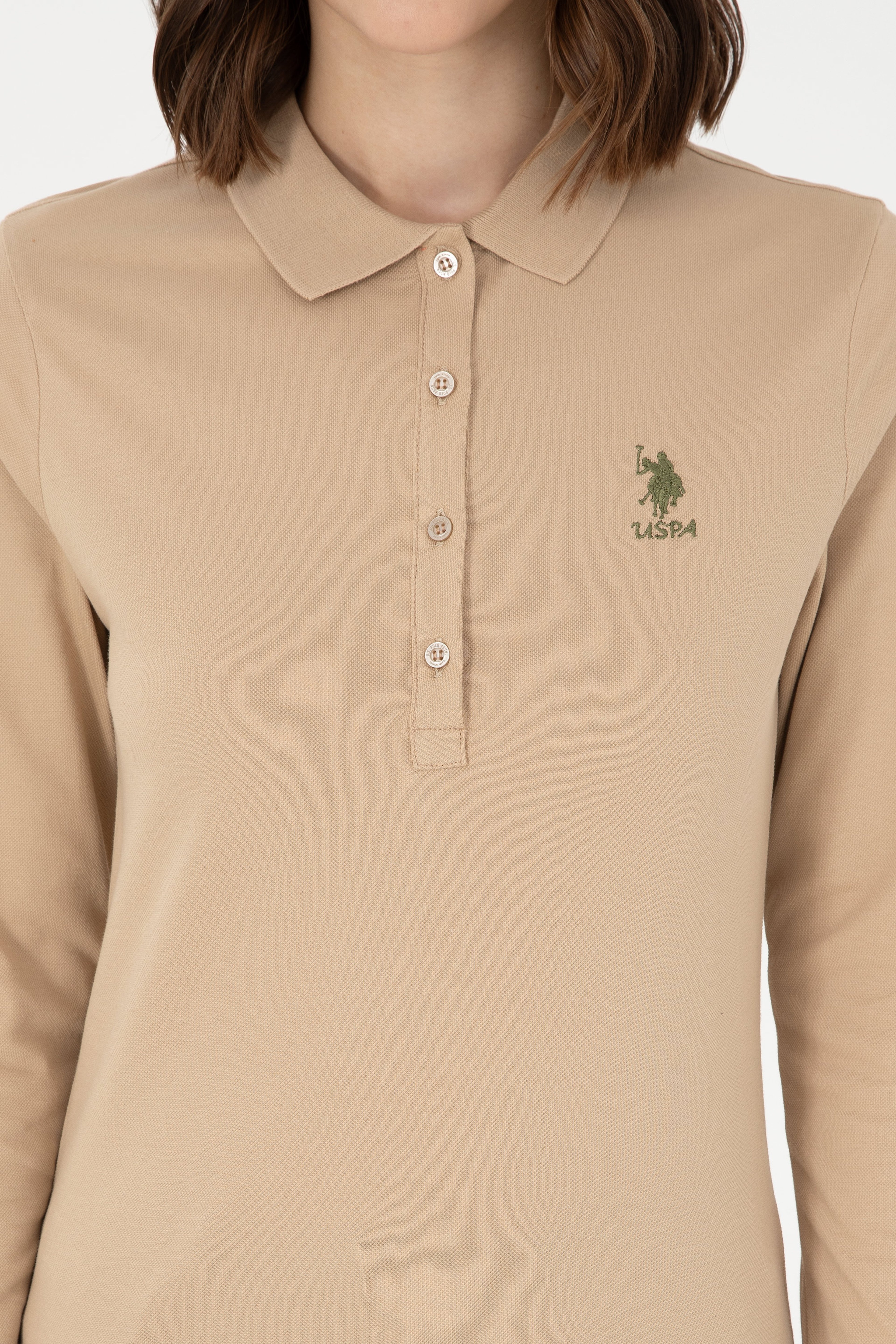 Kadın Kum Basic Polo Yaka Sweatshirt