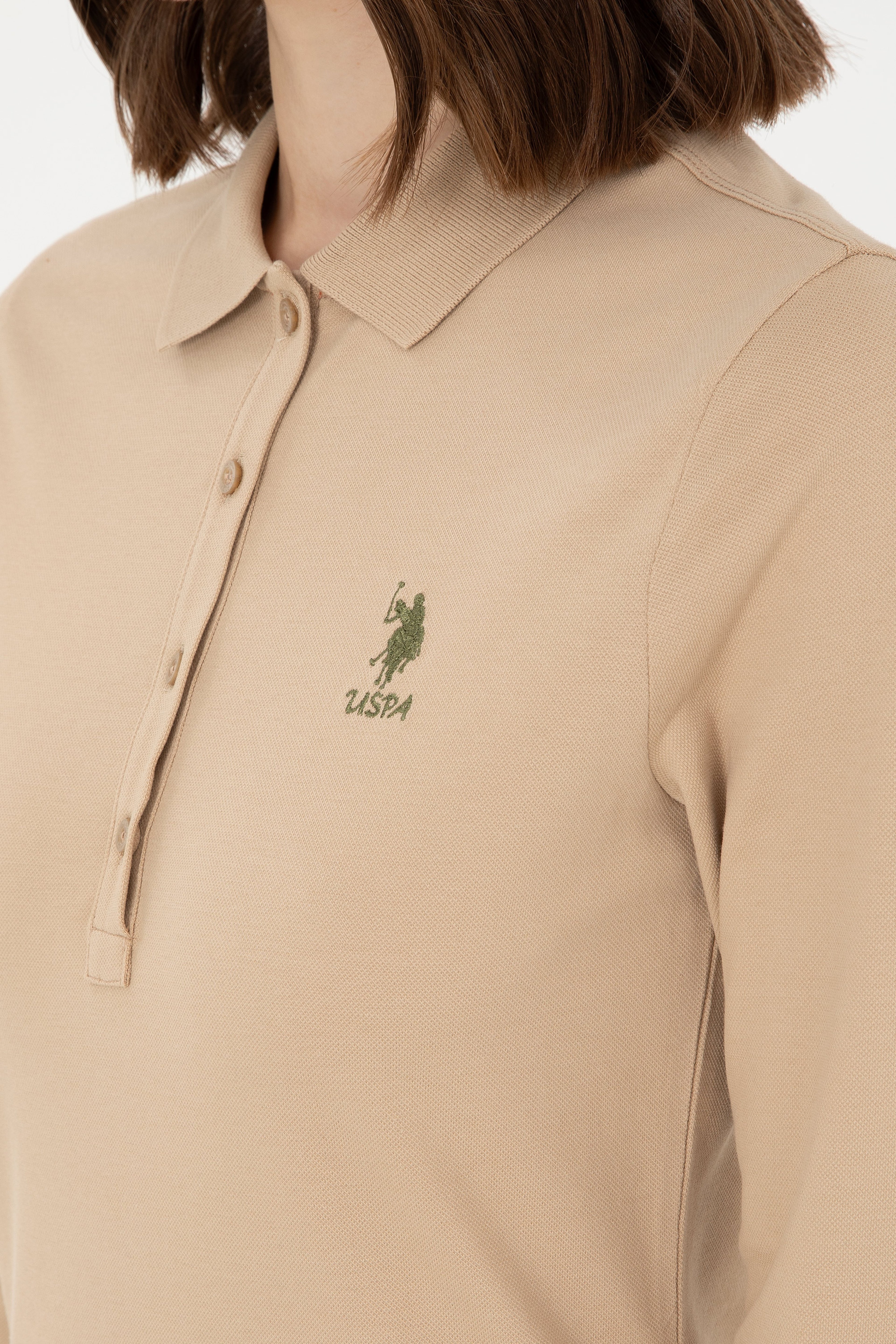 Kadın Kum Basic Polo Yaka Sweatshirt - Image 7
