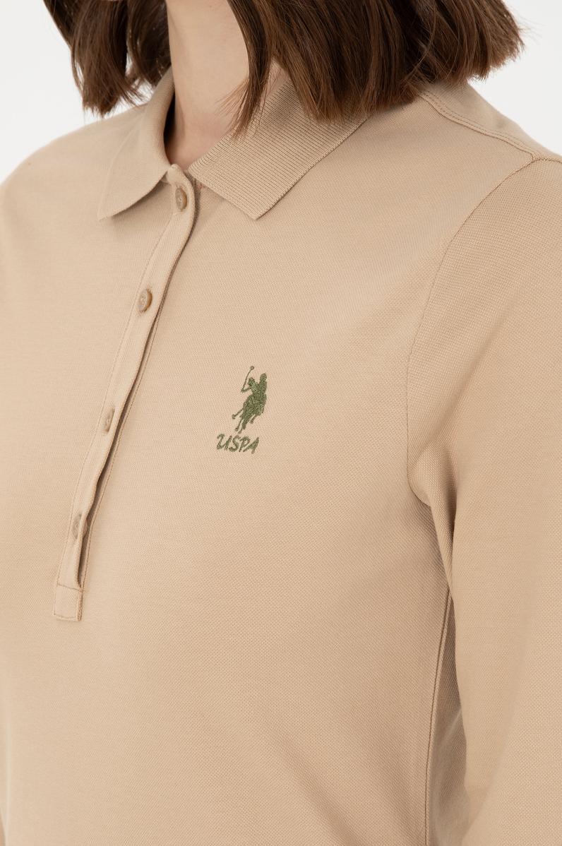 Kadın Kum Basic Polo Yaka Sweatshirt