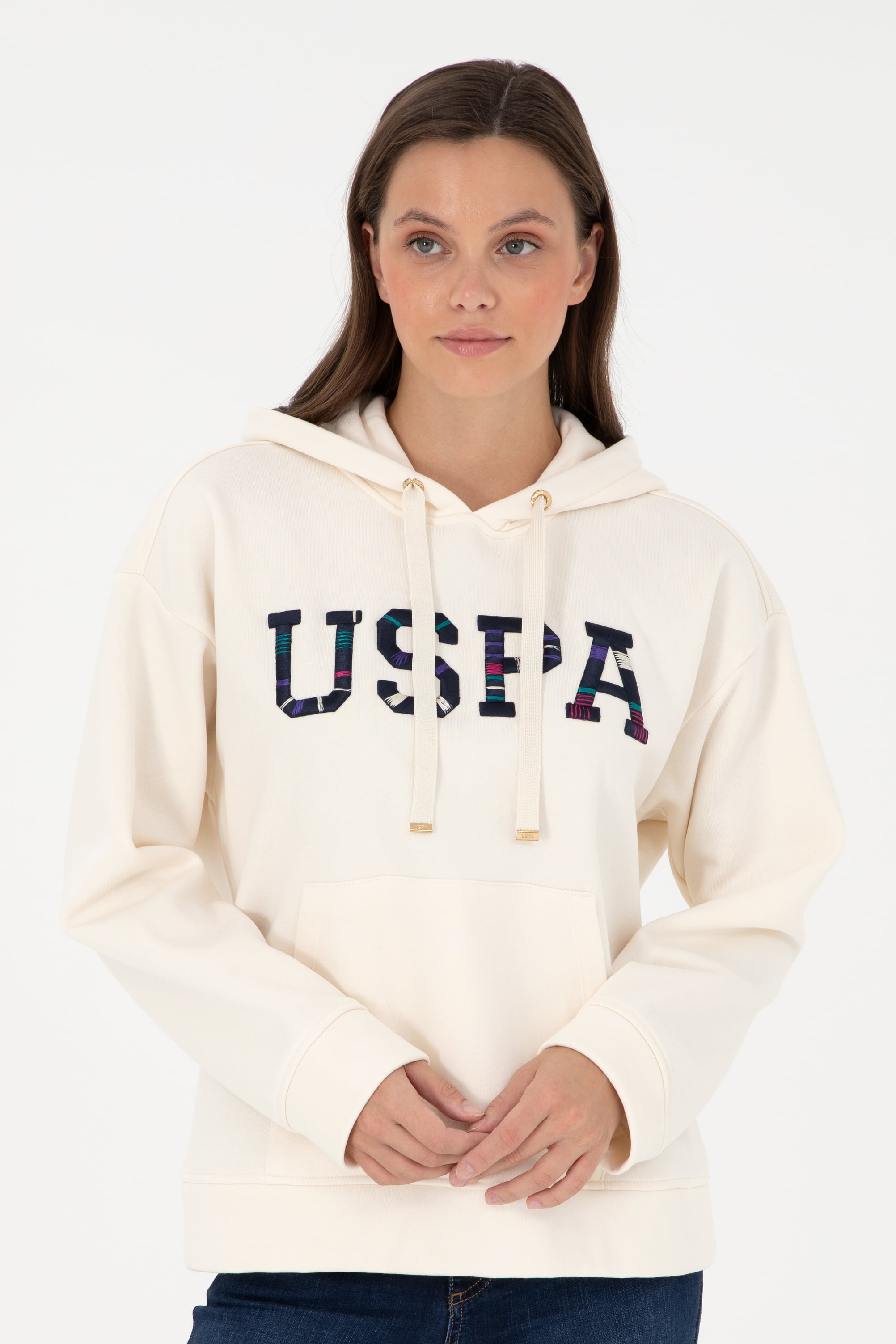 Kadın Krem Kapüşonlu Sweatshirt - Image 1