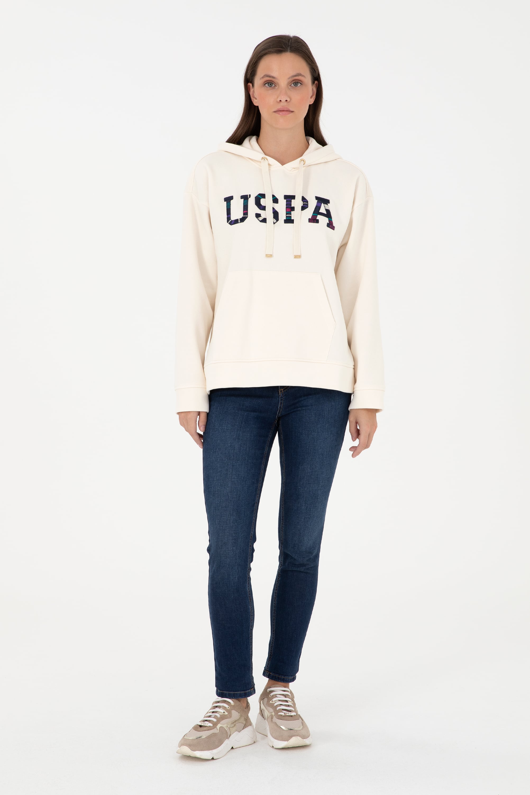 Kadın Krem Kapüşonlu Sweatshirt