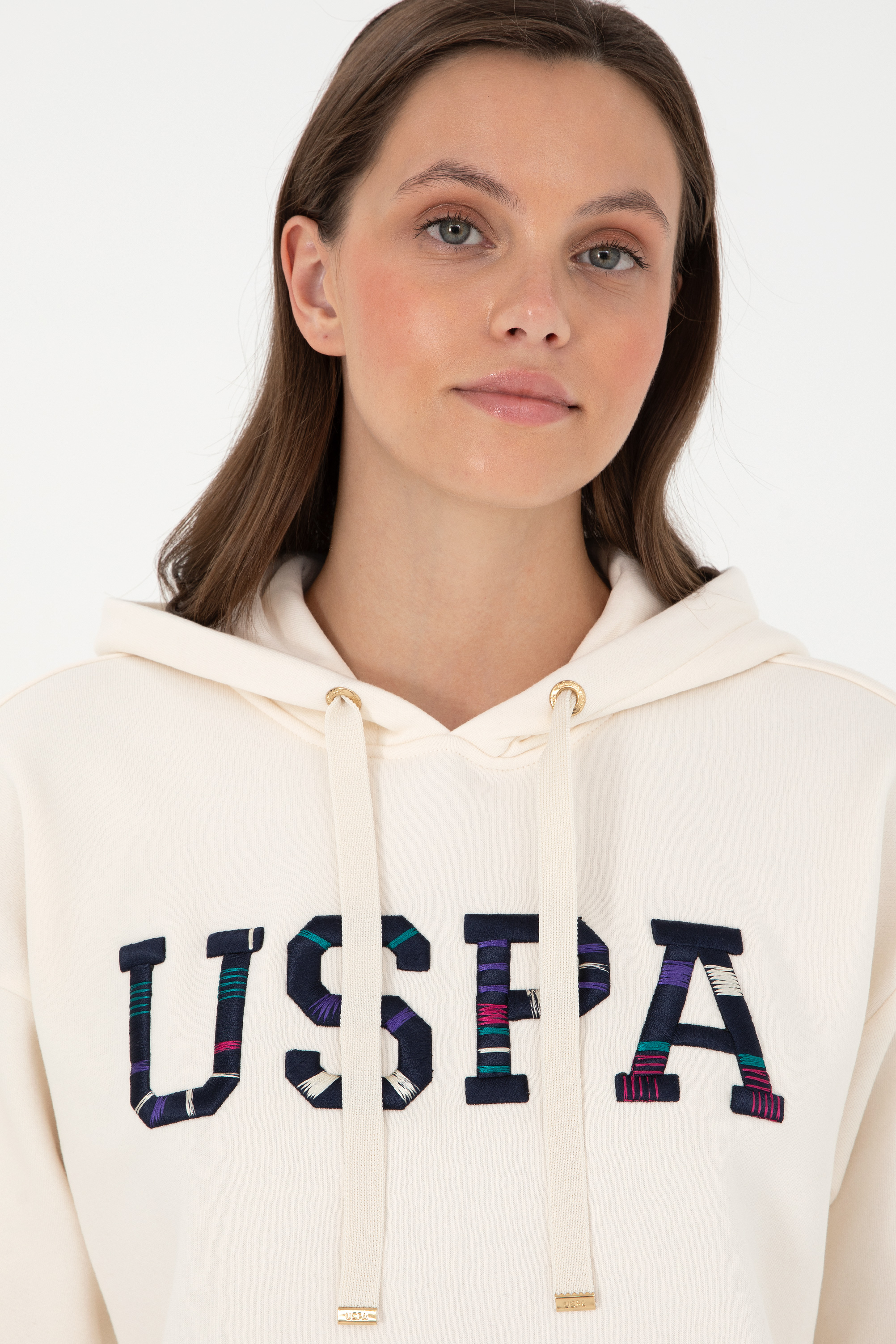 Kadın Krem Kapüşonlu Sweatshirt - Image 2