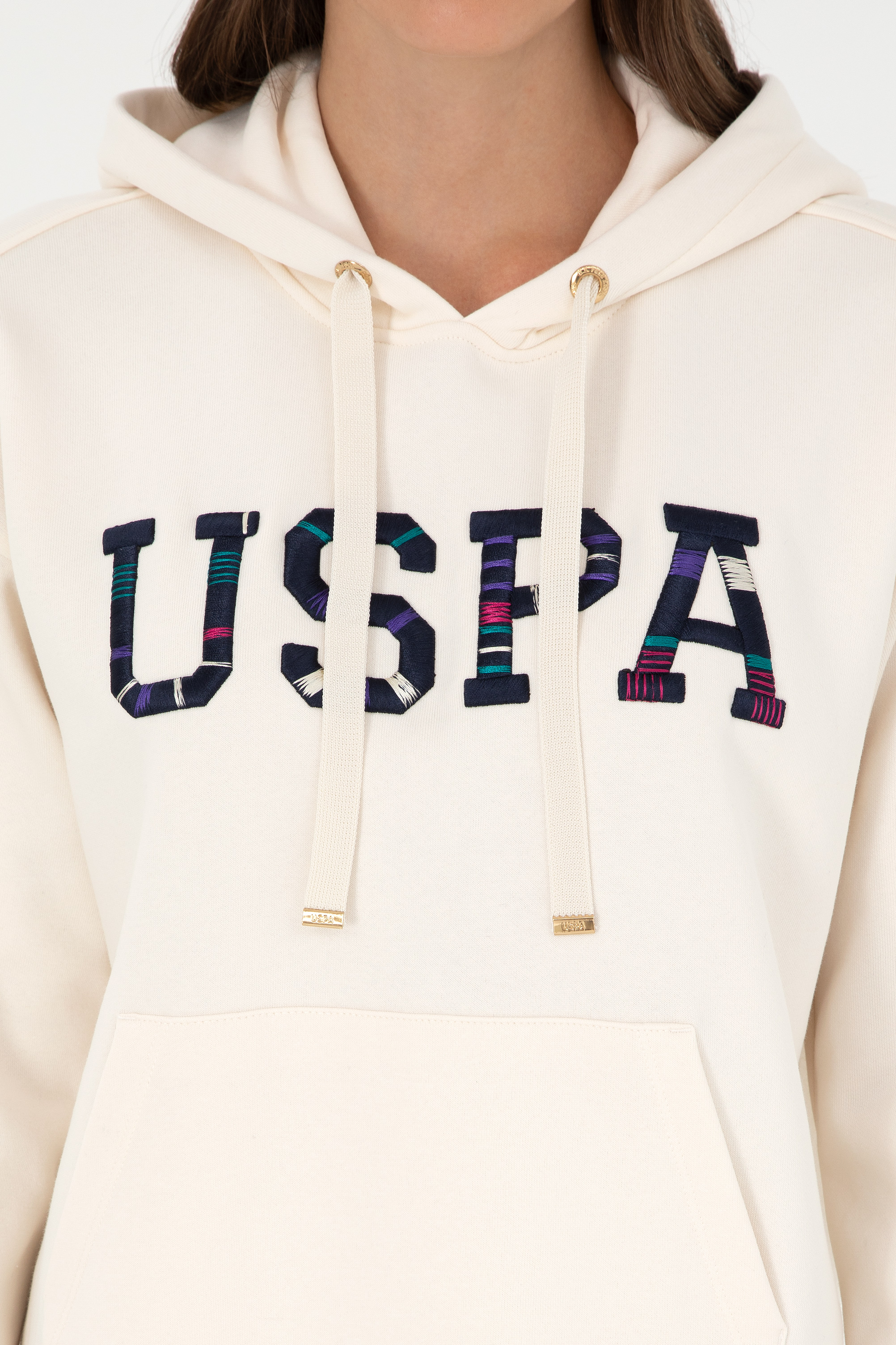 Kadın Krem Kapüşonlu Sweatshirt - Image 6
