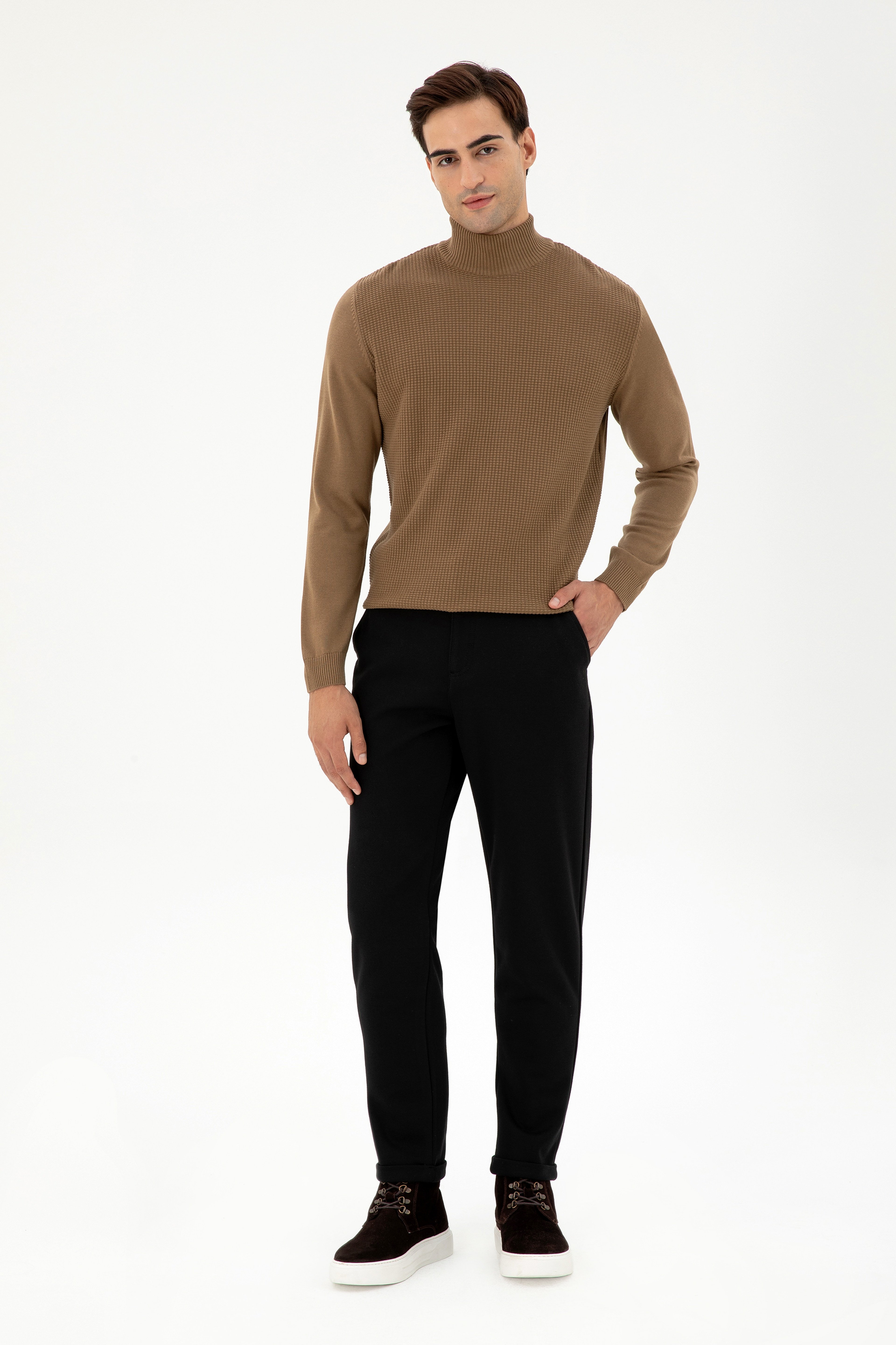 Erkek Carrot Fit Siyah Kanvas Pantolon - Image 1