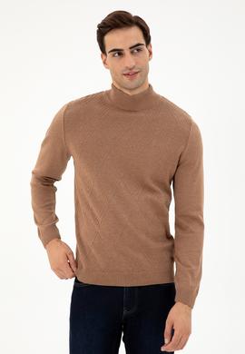 Erkek Slim Fit Yarım Balıkçı Yaka Camel Melanj Kazak - 50297038010