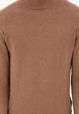 Erkek Slim Fit Yarım Balıkçı Yaka Camel Melanj Kazak - 50297038010