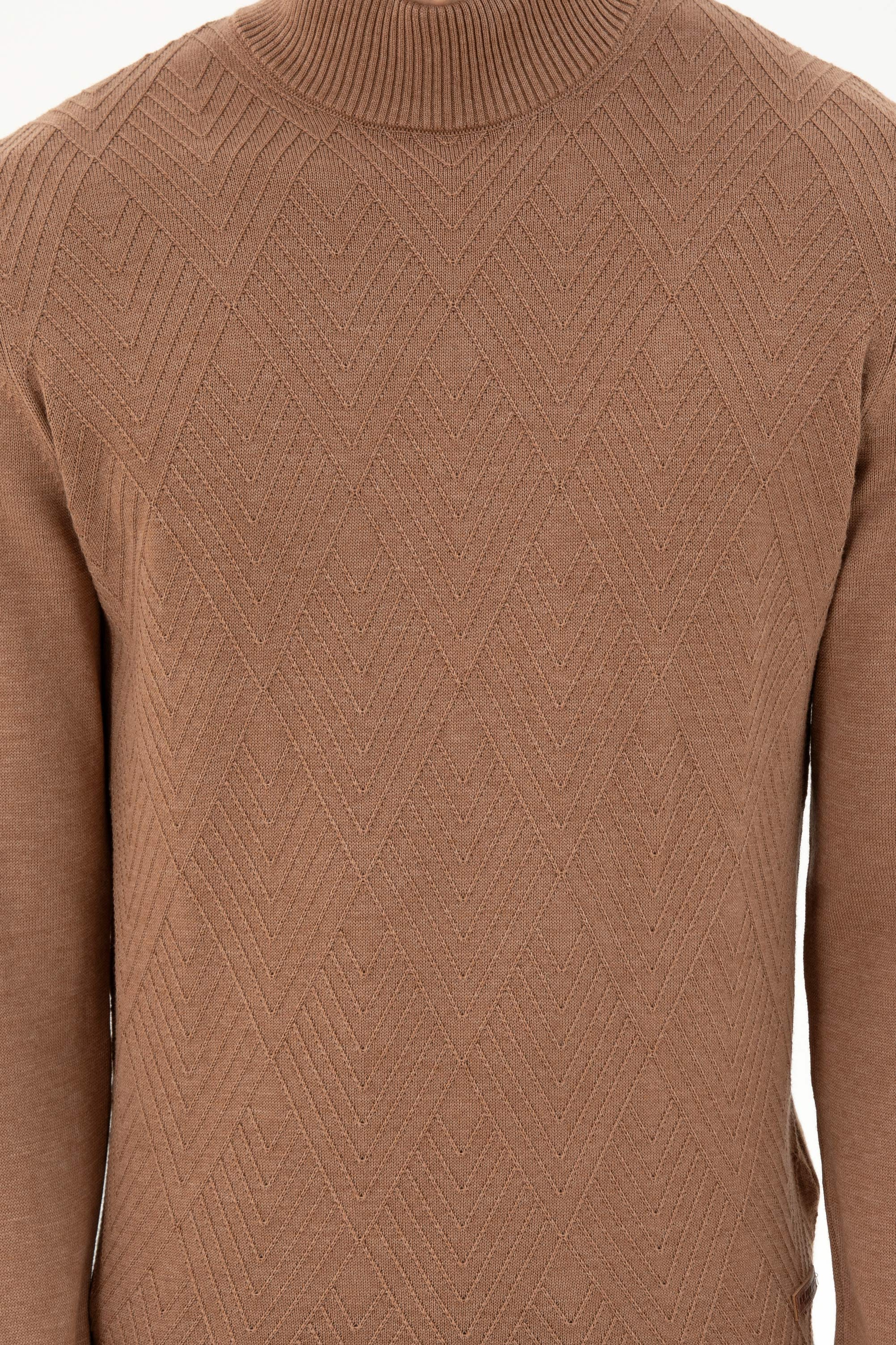 Erkek Slim Fit Yarım Balıkçı Yaka Camel Melanj Kazak - Image 6