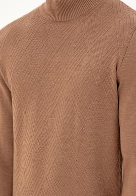 Erkek Slim Fit Yarım Balıkçı Yaka Camel Melanj Kazak - 50297038010