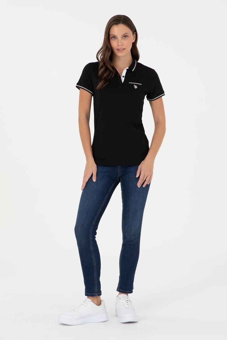 Kadın Siyah Polo Yaka Tişört - 50280039014