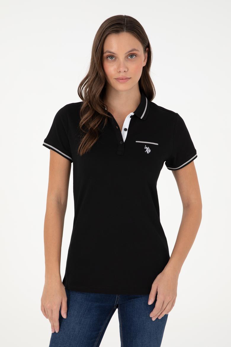 Kadın Siyah Polo Yaka Tişört - 50280039014