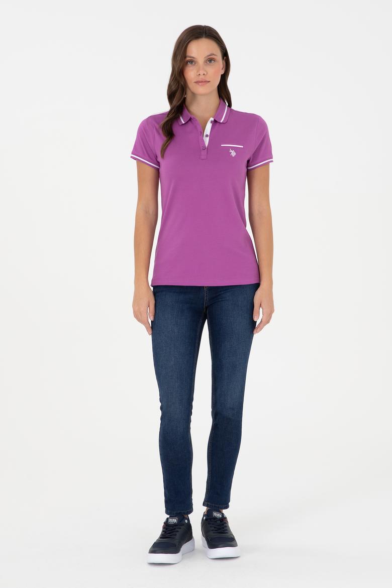 Kadın Mor Polo Yaka Tişört - 50280039070