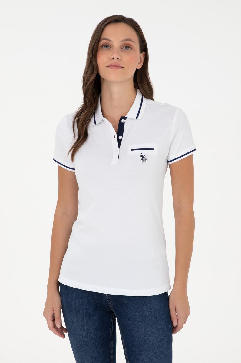 Kadın Beyaz Polo Yaka Tişört