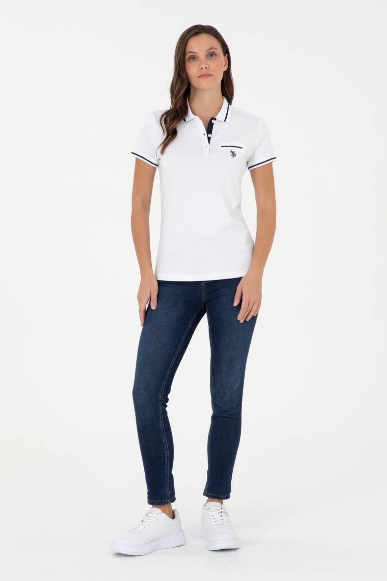 Kadın Beyaz Polo Yaka Tişört - 50280039026