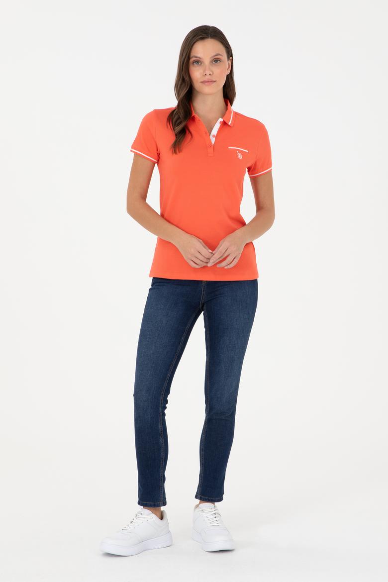 Kadın Nar Çiçeği Polo Yaka Tişört - 50280039043