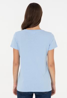 Kadın Açık Mavi Bisiklet Yaka Basic Tişört - 50280036156