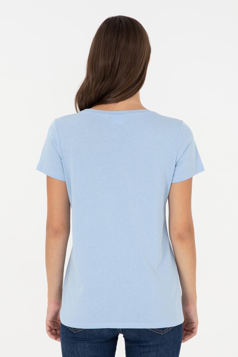 Kadın Açık Mavi Bisiklet Yaka Basic Tişört - 50280036156
