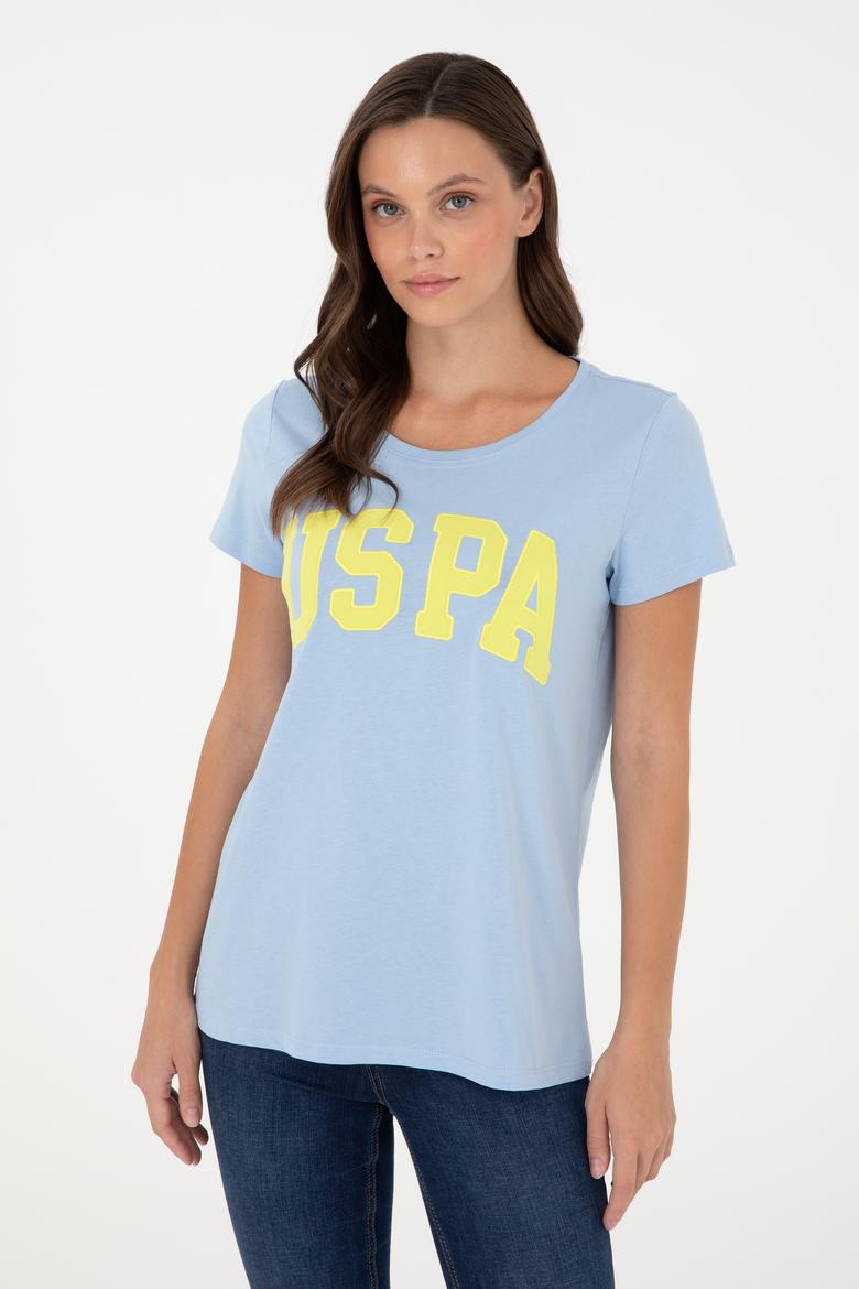 Kadın Açık Mavi Bisiklet Yaka Basic Tişört - 50280036156