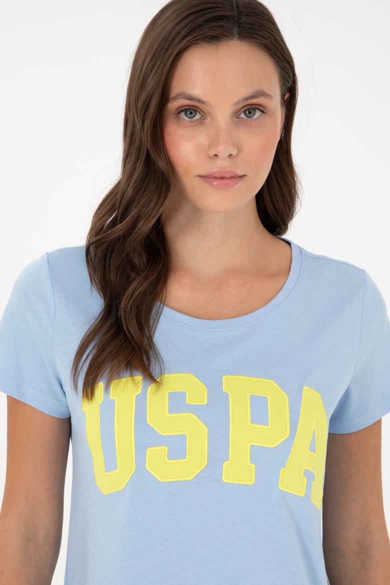 Kadın Açık Mavi Bisiklet Yaka Basic Tişört - 50280036156