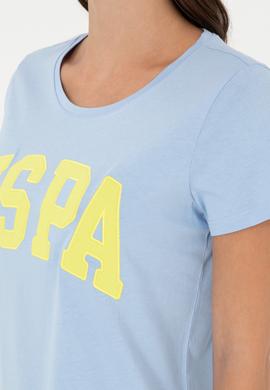 Kadın Açık Mavi Bisiklet Yaka Basic Tişört - 50280036156