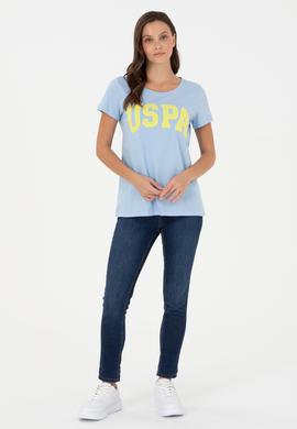 Kadın Açık Mavi Bisiklet Yaka Basic Tişört - 50280036156