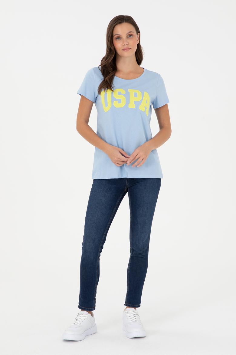 Kadın Açık Mavi Bisiklet Yaka Basic Tişört - 50280036156