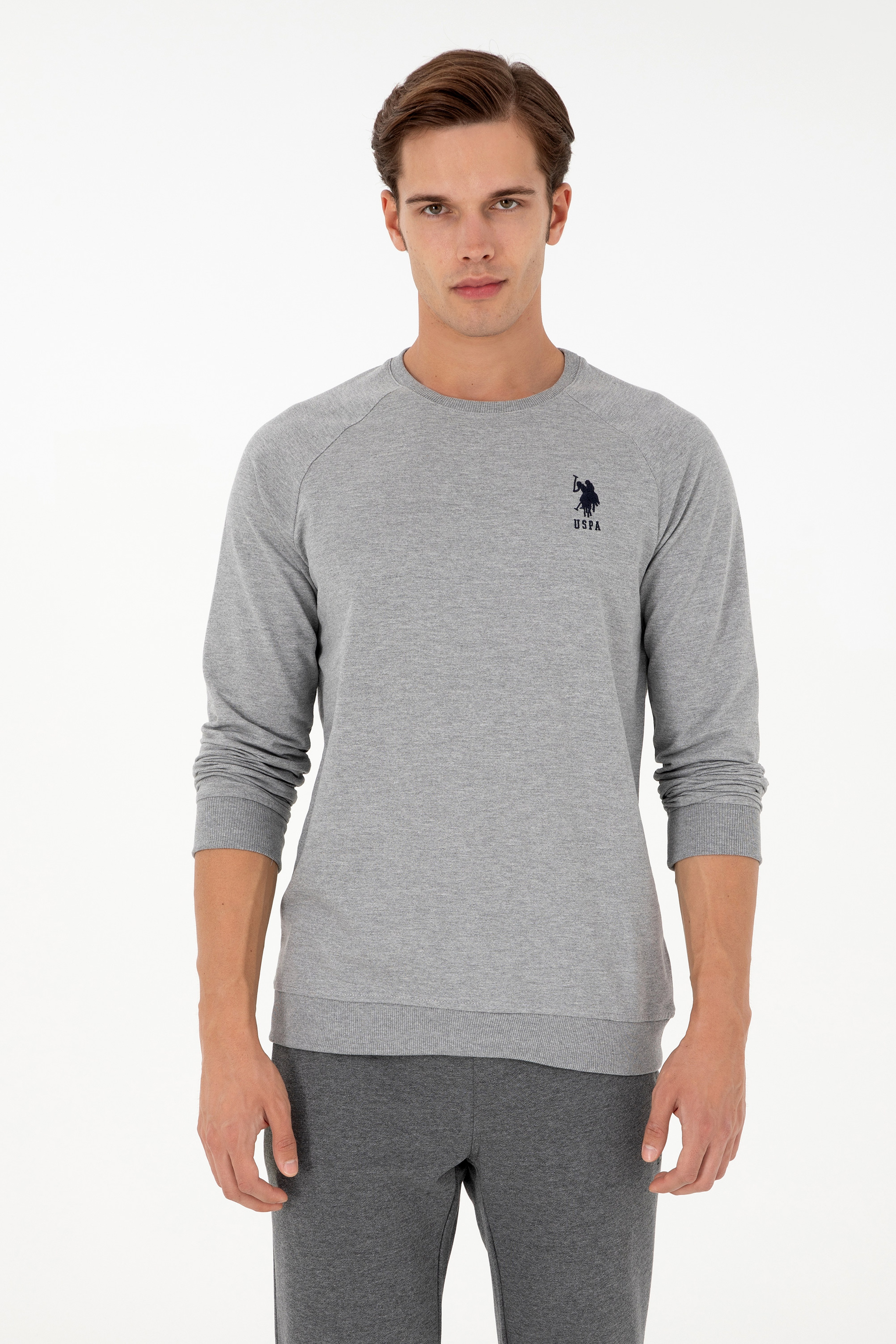 Erkek Gri Melanj Basic Sweatshirt