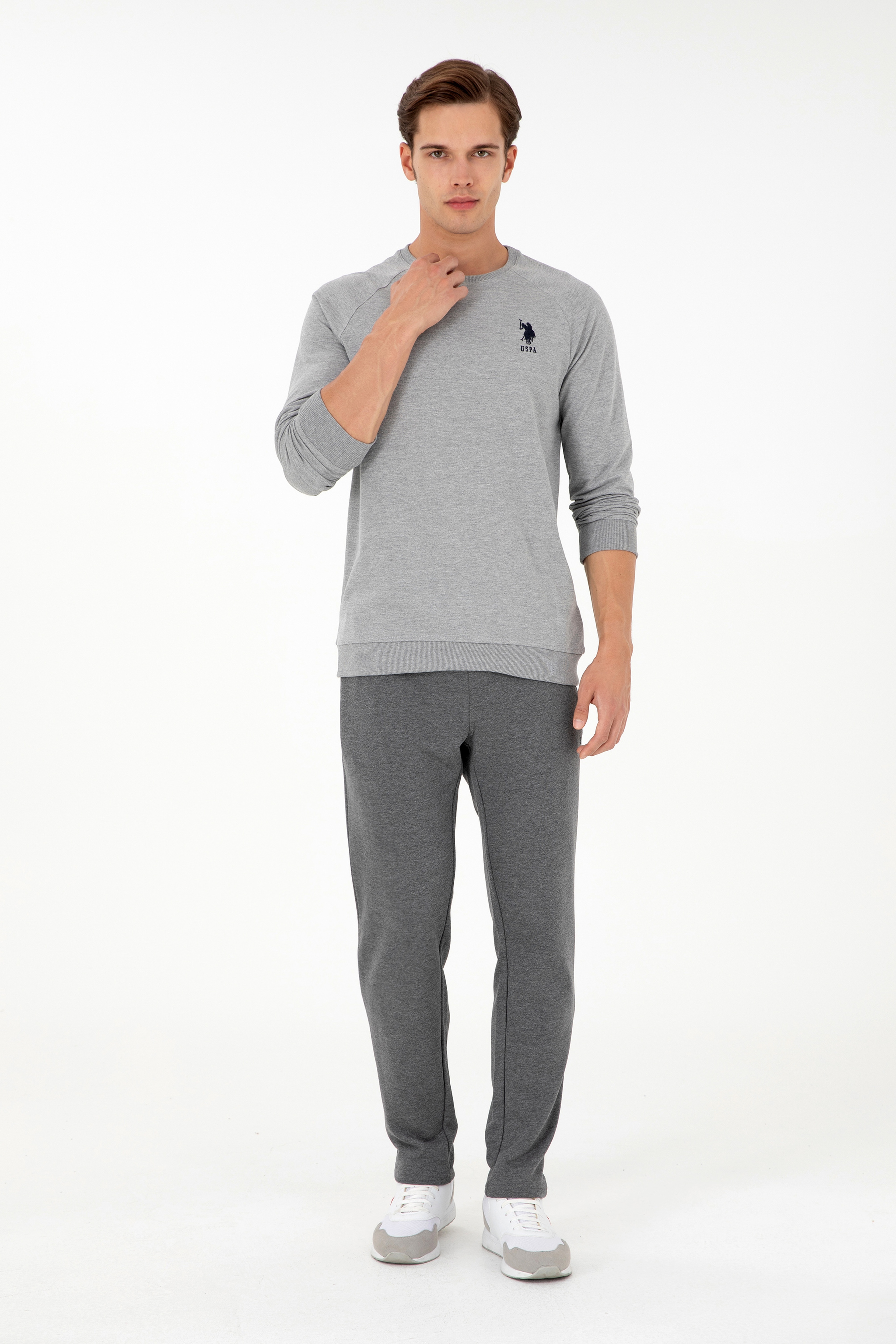 Erkek Gri Melanj Basic Sweatshirt