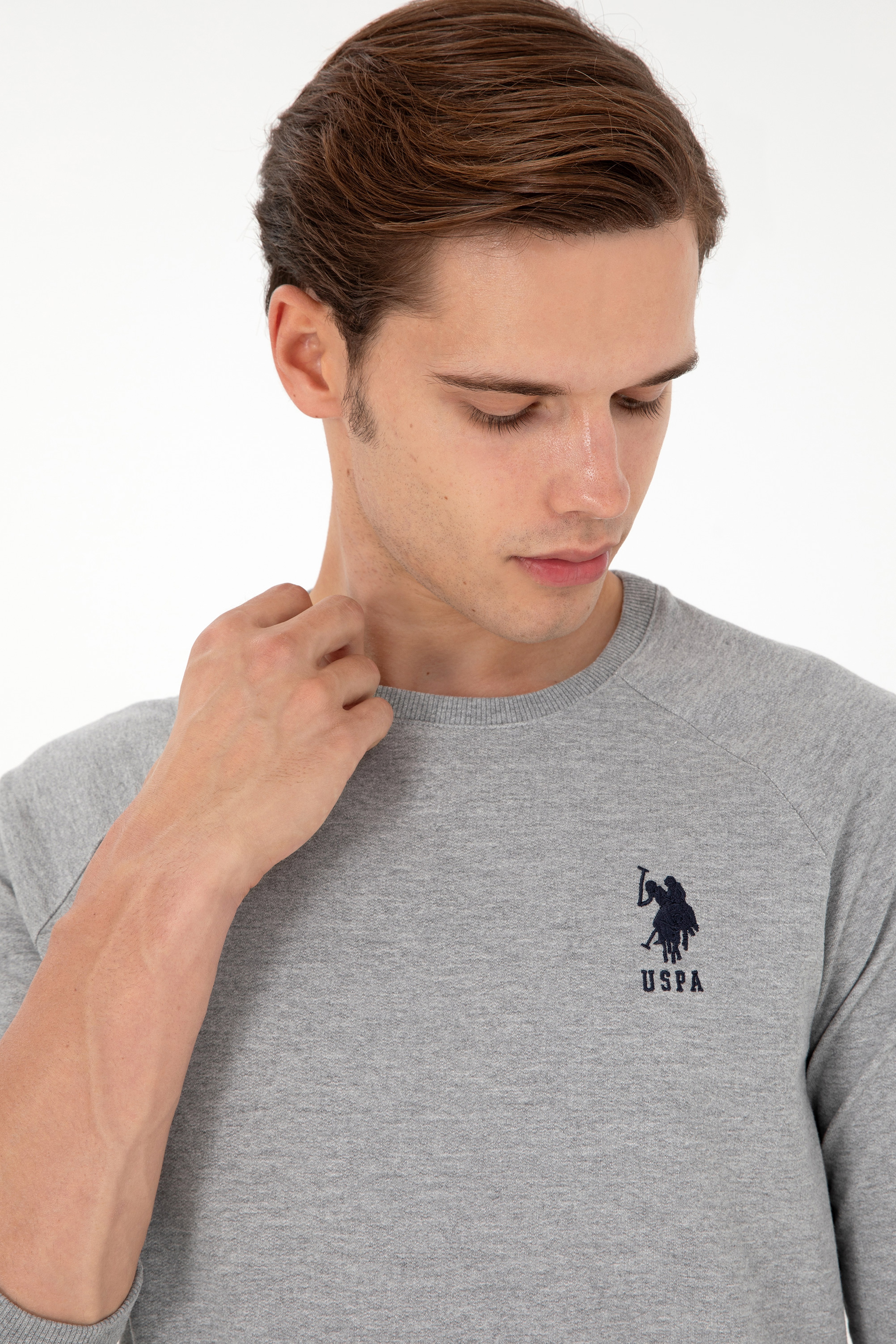 Erkek Gri Melanj Basic Sweatshirt