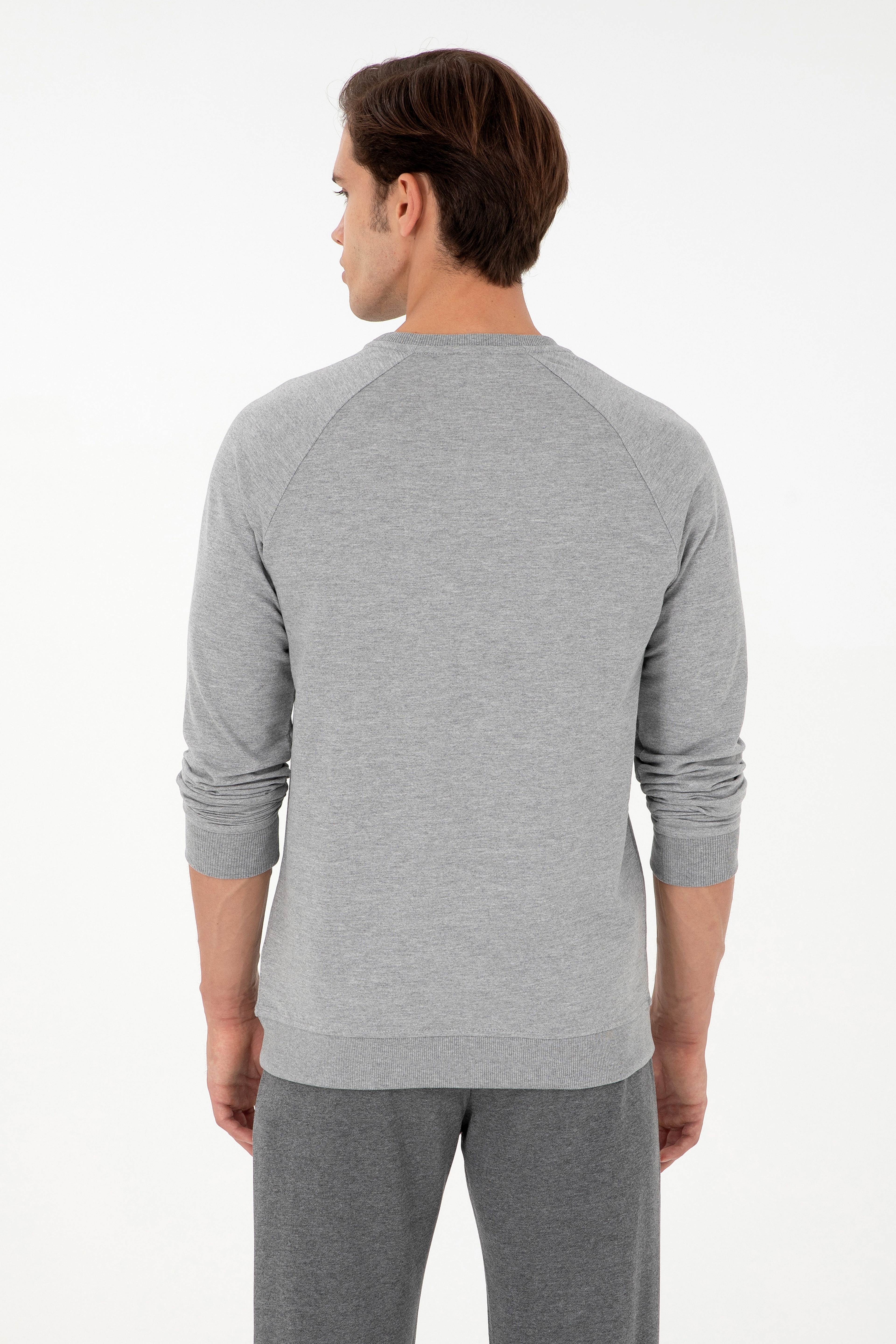 Erkek Gri Melanj Basic Sweatshirt - Image 5