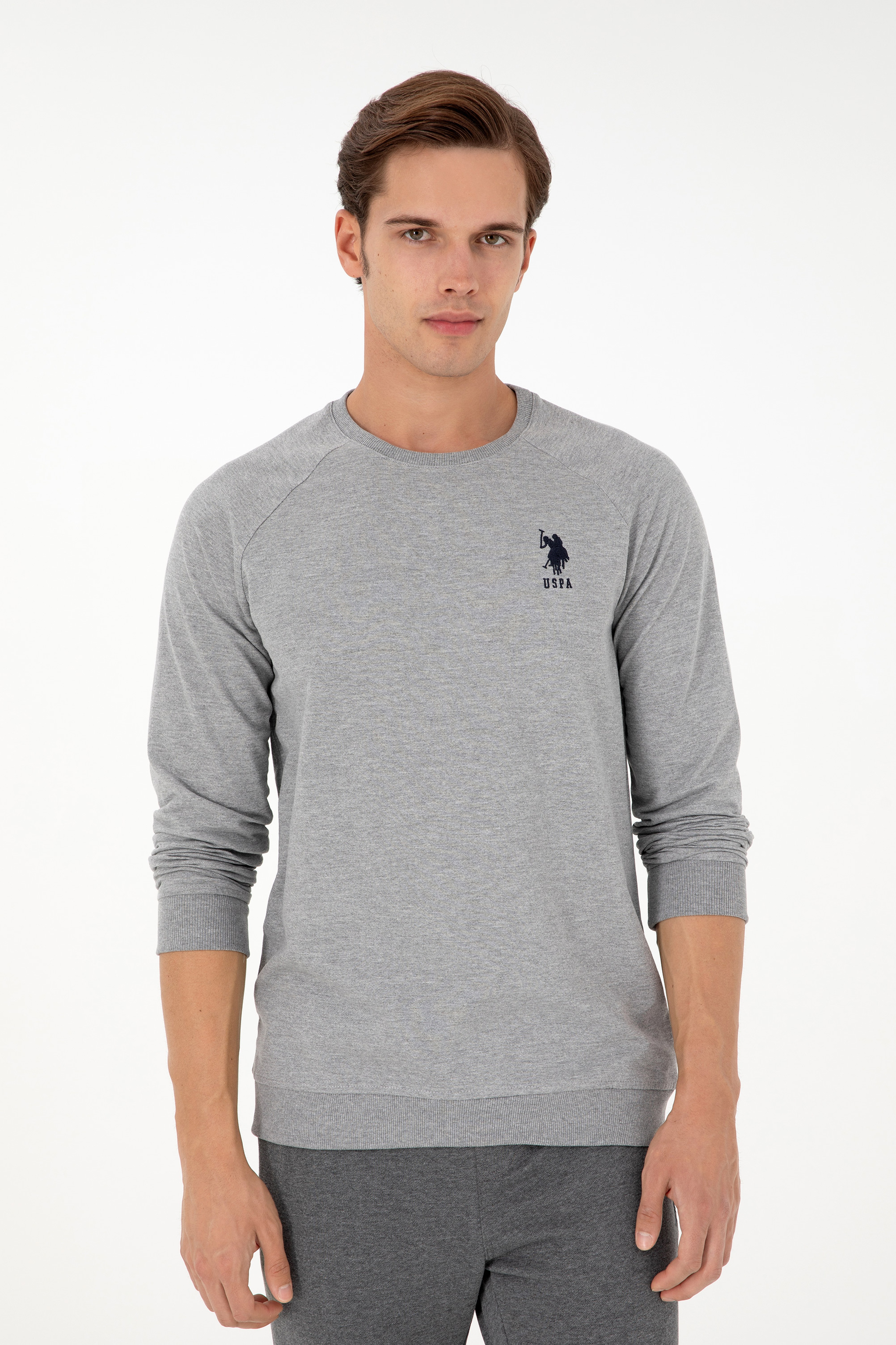Erkek Gri Melanj Basic Sweatshirt