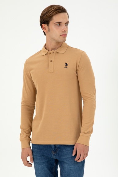 Erkek Camel Polo Yaka Regular Fit %100 Pamuk Basic Sweatshirt