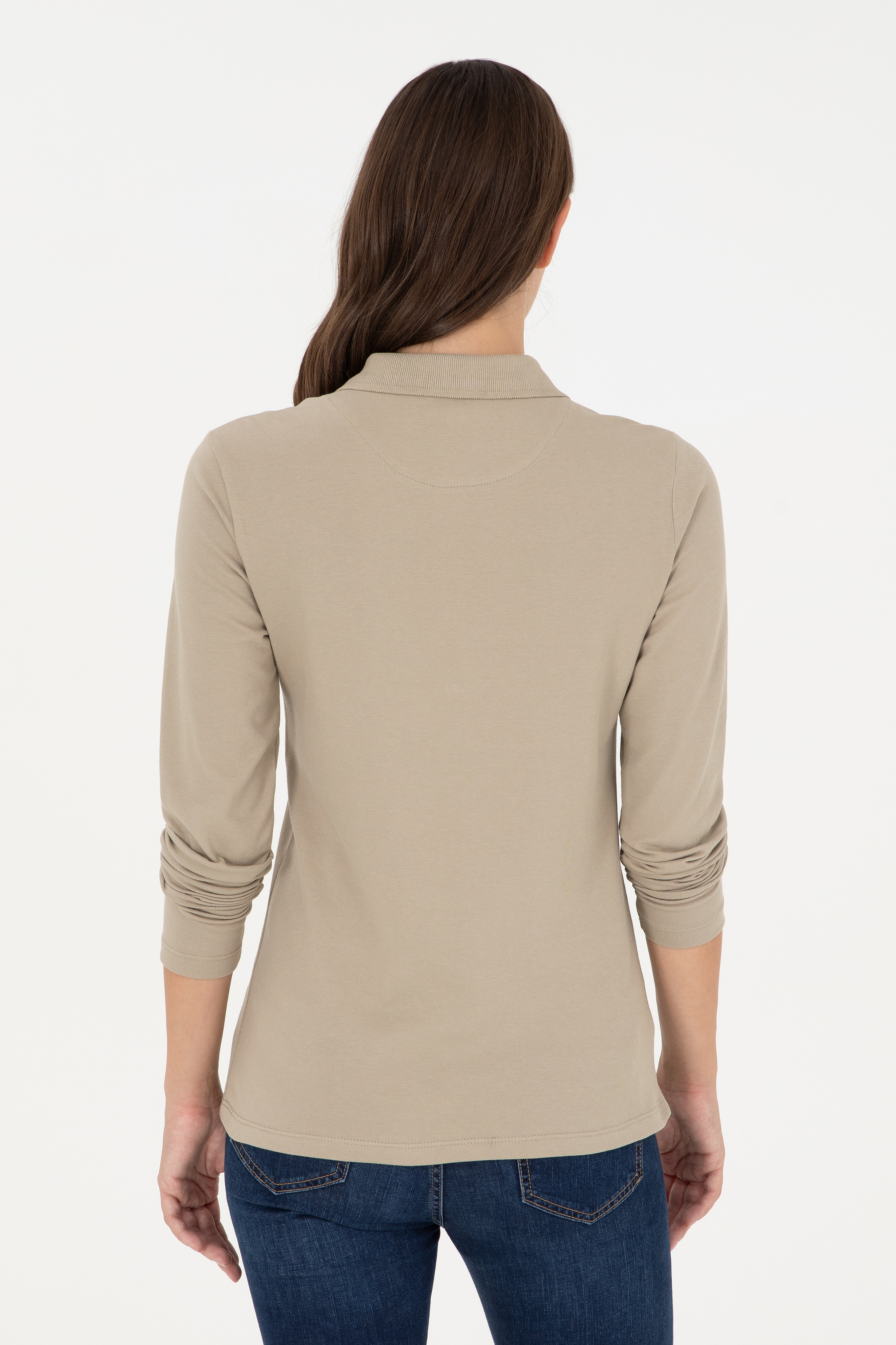 Kadın Açık Haki Basic Sweatshirt - Image 5
