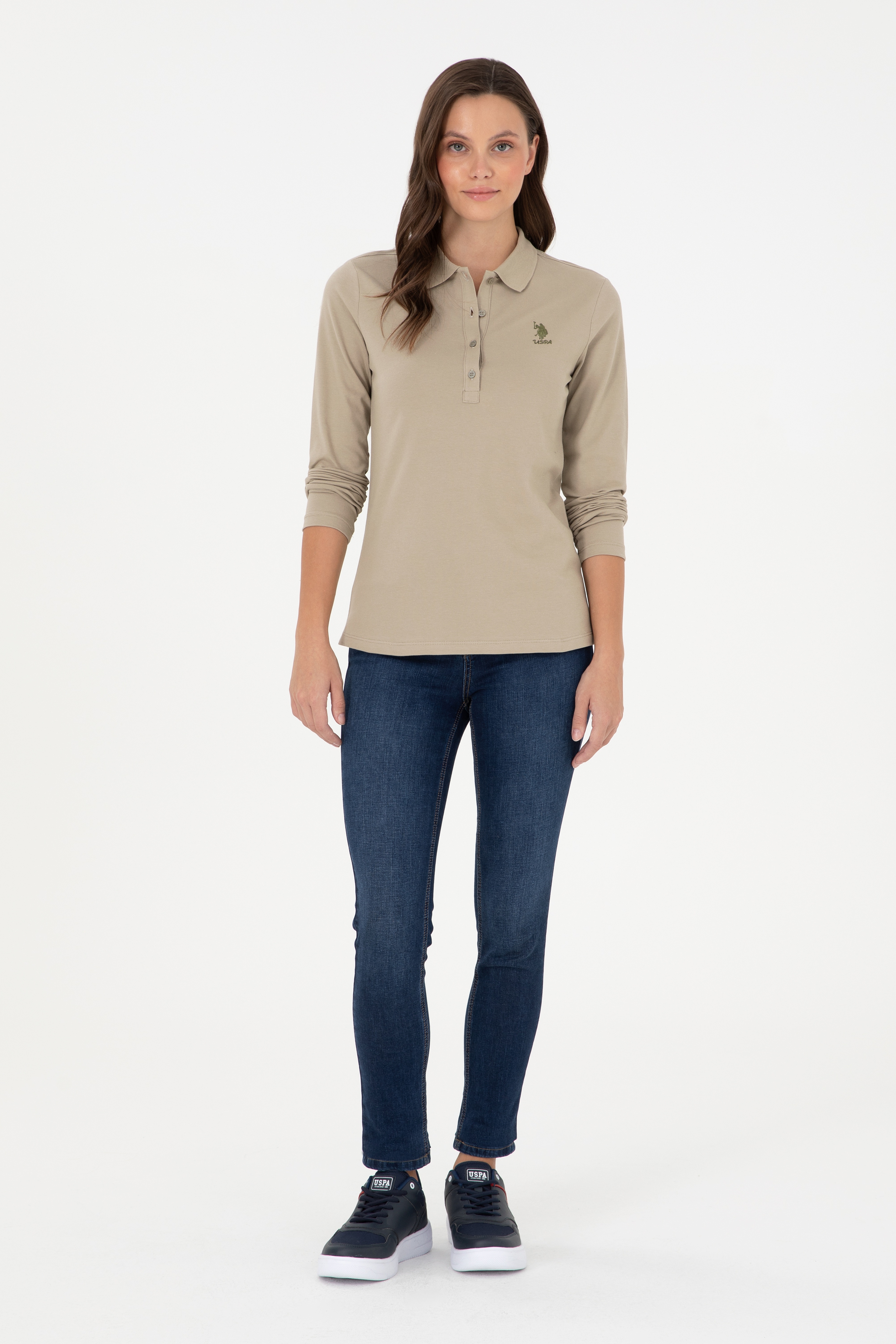 Kadın Açık Haki Basic Sweatshirt - Image 4