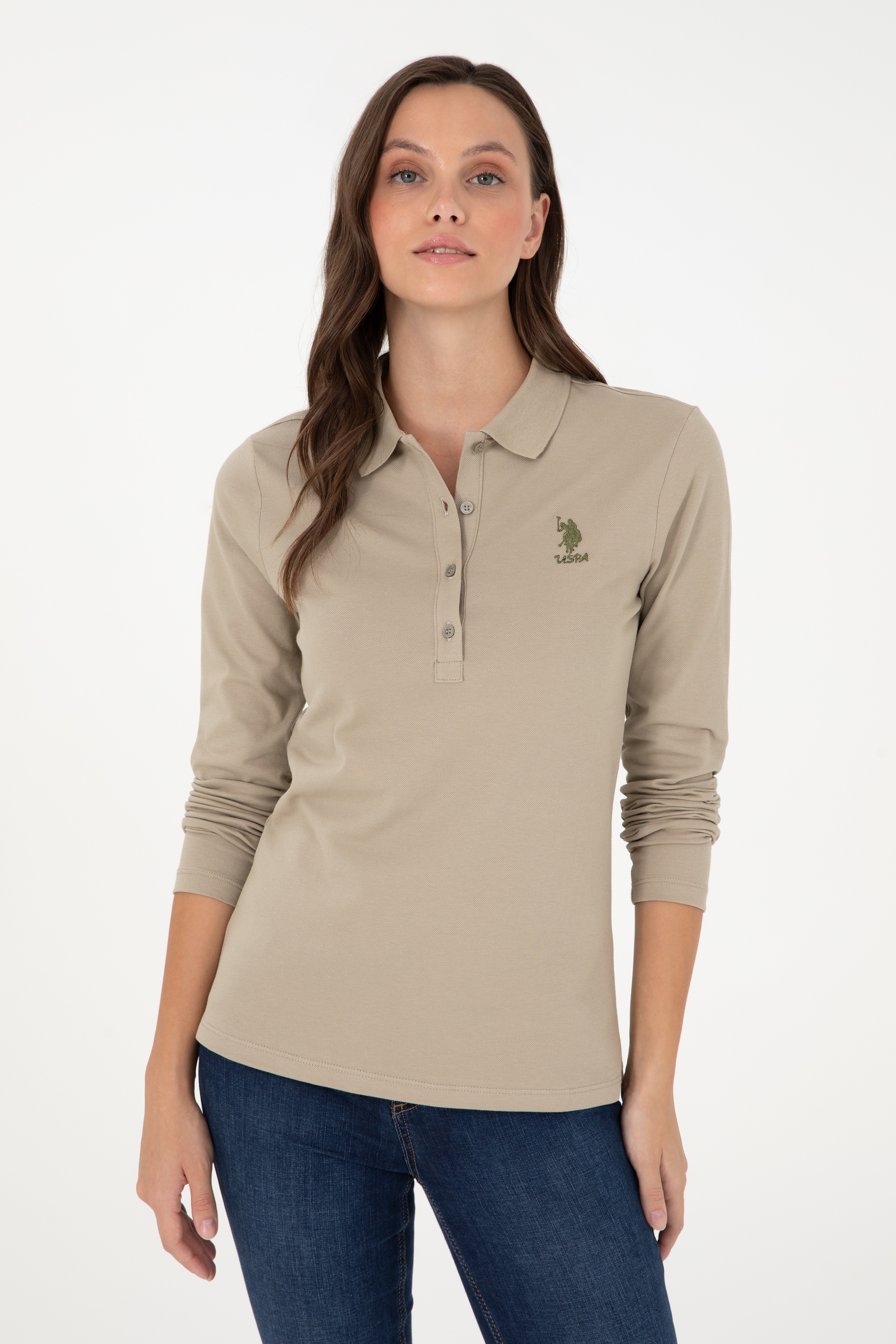 Kadın Açık Haki Basic Sweatshirt - Image 3