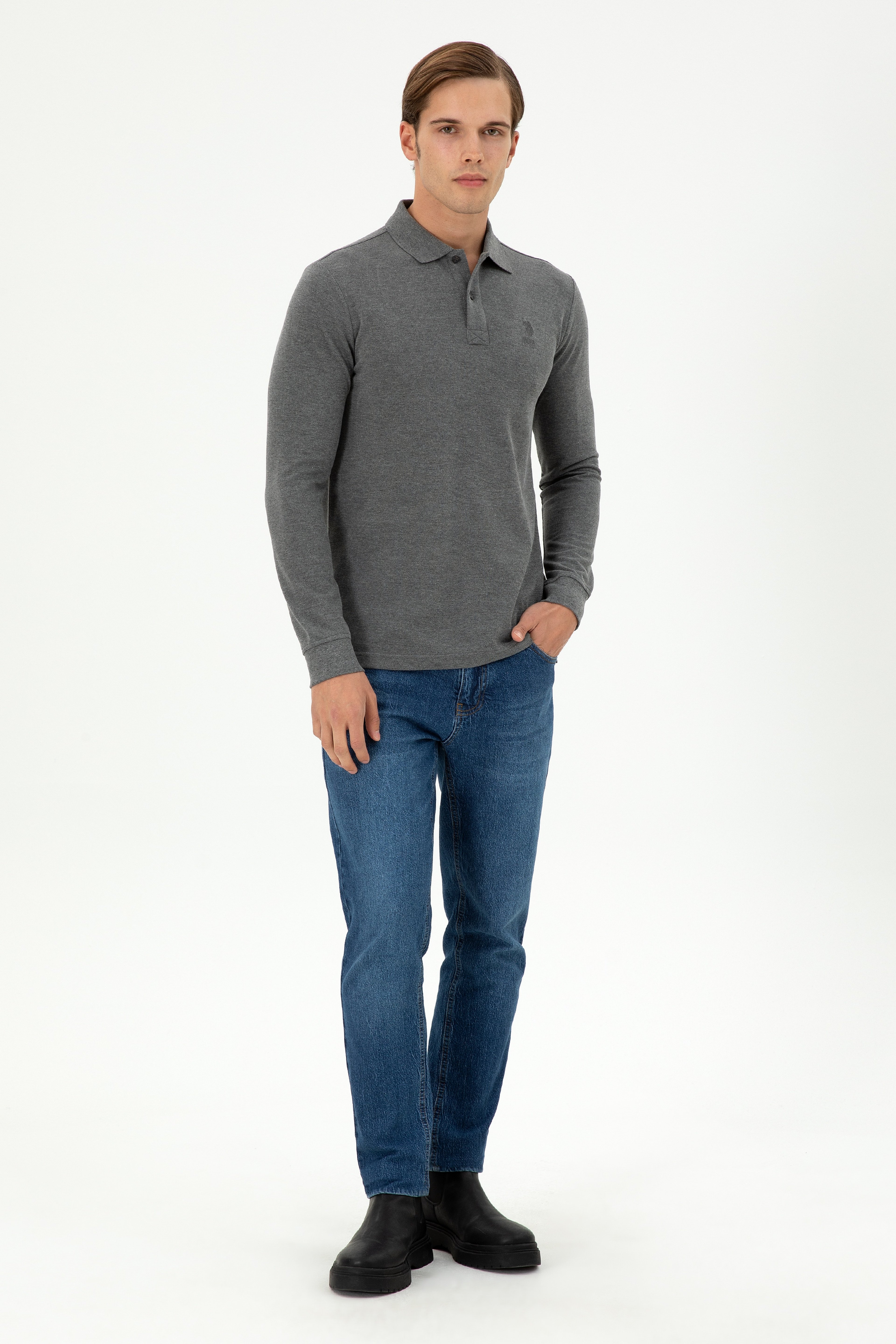 Erkek Antrasit Melanj Basic Sweatshirt - Image 4