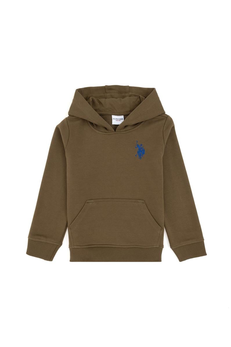 Erkek Çocuk Haki Basic Kapüşonlu Sweatshirt