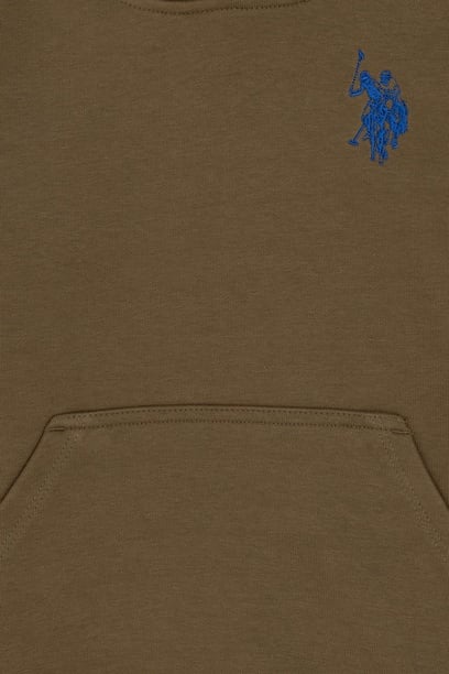 Erkek Çocuk Haki Basic Kapüşonlu Sweatshirt
