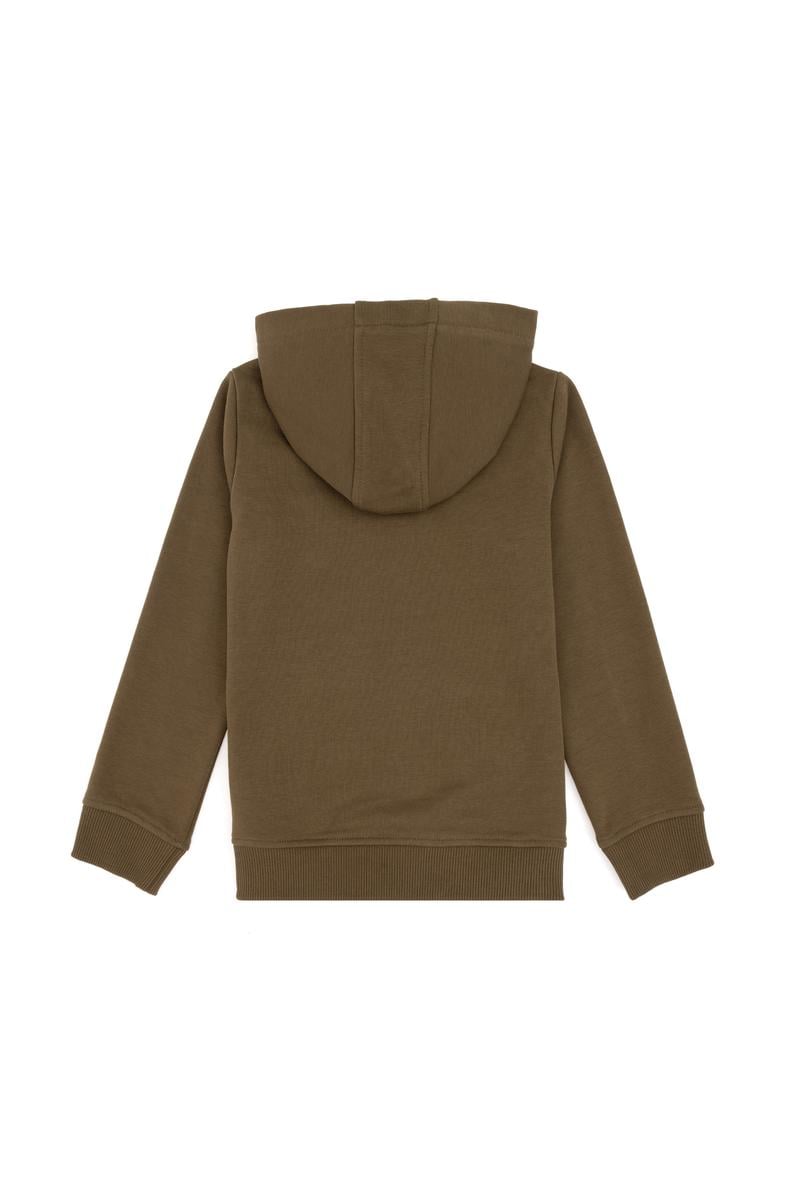 Erkek Çocuk Haki Basic Kapüşonlu Sweatshirt